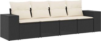 vidaXL Juego De Sof&aacute;s Jard&iacute;n 4 Pzas Con Cojines Rat&aacute;n Sint&eacute;tico Negro Vidaxl