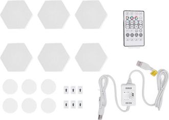 OEM 6 Juegos De Apliques Hexagonales, Aplicaci&oacute;n Wifi, Control Remoto Por Voz, Sincronizaci&oacute;n De M&uacute;sica, Panel Led Rgb