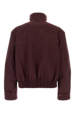 Gucci Mens Burgundy Gg Fabric Padded Jacket Aubergine Cotton Mix Giubbini