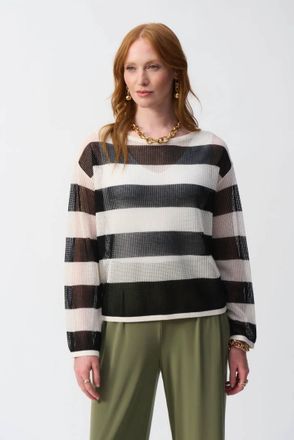 Joseph Ribkoff Sweater Knit Pullover Top In Vanilla/black Stripe