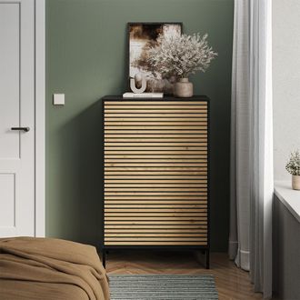 Vicco C&oacute;moda Eliza, Negro/roble, 76 X 120 Cm Con 5 Cajones Vicco