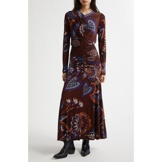 Farm Rio Delicate Garden Long Sleeve Maxi Dress in Delicate Garden Brown at Nordstrom Rack, Size Large