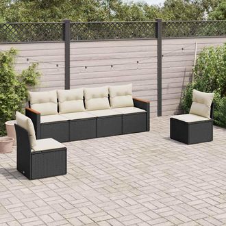vidaXL Vidaxl - Set De Sof&aacute;s De Jard&iacute;n 6 Piezas Y Cojines Rat&aacute;n Sint&eacute;tico Negro