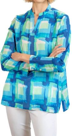 Bylyse Printed Crinkle Gauze Blouse In Azure
