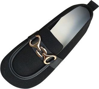 Generic Black Ladies Casual Fashion Round Toe Shallow Mouth Flat Shoes with Metal Buckle Low Heel Comfortable Design for Everyday Wear and Outdoor Activities