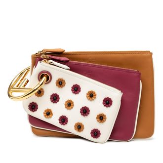 Fendi Tweedehands Leren Flowerland Triplette Clutch
