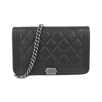 Chanel Pre-owned Boy Caviar Skin Chain Wallet - Dames - Pre-owned - Zwart - Maat: ONE Size Leer