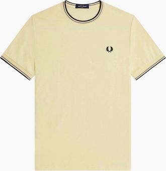Fred Perry Mens Fred Perry Twin Tipped Mens T Shirt Crew Neck Short Sleeve Summer Tee - Yellow - Size: 40