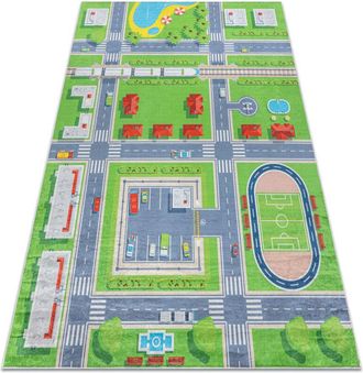 RugsX Alfombra Lavable Bambino 2624 Ciudad, Calles Para Ni&ntilde;os Antideslizante - Verde / Gris Green 200x290 Cm