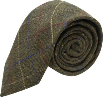 King & Priory Heritage Check Regency Green Tie, Tweed, Mens Necktie