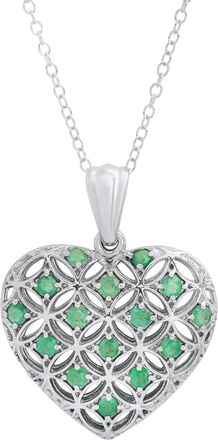 MAX + STONE Sterling Silver Genuine Gemstone Heart Shape Filigree Pendant 18 in