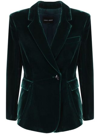Giorgio Armani single-breasted velvet blazer - women - Viscose/Silk - 42 - Green