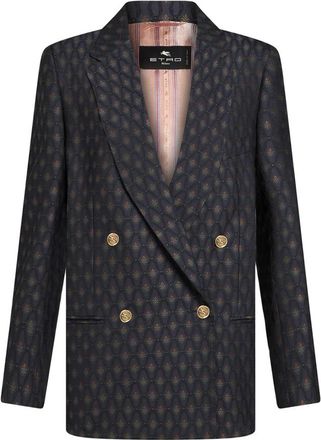 Etro Blauw Jacquard Double-Breasted Jasje Liberty - Dames - Blazers - Veelkleurig - S - Katoen - Jassen