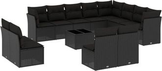 vidaXL Set De Sof&aacute;s De Jard&iacute;n Y Cojines 13 Pzas Rat&aacute;n Sint&eacute;tico Negro Vidaxl