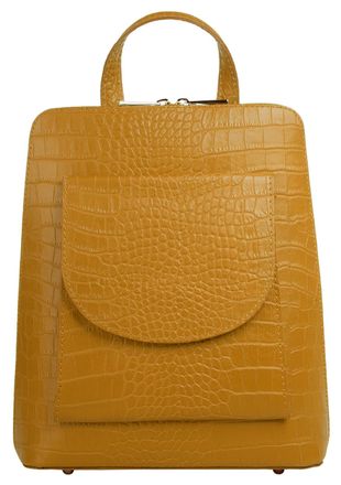 Cluty Cityrucksack CLUTY, Damen, Gr. B/H/T: 28cm x 23cm x 8cm, onesize, gelb, Leder, Rindsleder, Snakeprint, Rucks&auml;cke Cityrucksack, echt Leder, Made in Ita