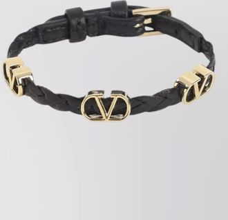 Valentino Garavani leather bracelet braided design gold tone hardware