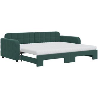 vidaXL Sof&aacute; Cama Nido Con Colch&oacute;n Terciopelo Verde Oscuro 90x200 Cm Vidaxl