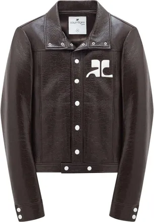 Courr&egrave;ges Structured Faux-Leather Jacket with Logo Patch