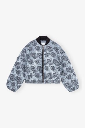 Ganni Botanical Jacquard Bomber Jacket - Size L/XL Illusion Blue