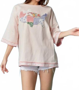 Peach Love California Oversized Usa Land Map Patched Top In Blush