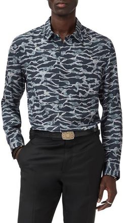 John Varvatos Rodney Abstract Print Modal Button-Up Shirt in Black at Nordstrom, Size Xx-Large