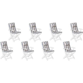 Beliani Conjunto De 8 Cojines Para Las Sillas De Exterior De Tela Azul/beige Resistente A Los Rayos Uv Acolchado Grueso Maui