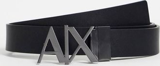 A|X Armani Exchange Cintura in pelle double-face nera/grigia con logo sulla fibbia-Nero