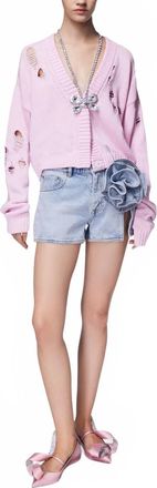 Area Distressed Cardigan In Pink