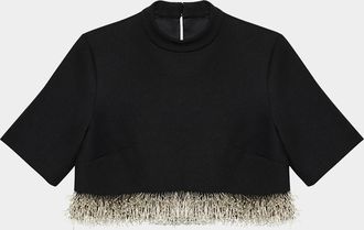 SIMKHAI Jalen Beaded Short-Sleeve Crop Top