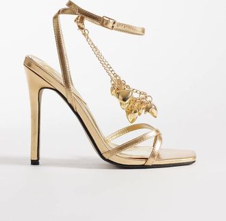 KAIIA Esclusiva Kaiia - 00s - Sandali con tacco color oro metallizzato con fascette e catenina con cuore-Rosa