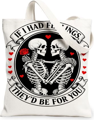 Generic Halloween Skeleton Canvas Tote Bags, Vintage Skeleton Design Reusable Bags, Lightweight Washable Canvas for Travel Beach, White, 13x15 Inch