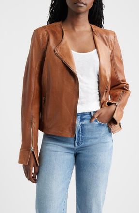 Mauritius Athena Perforated Leather Jacket in Cognac at Nordstrom, Size 13