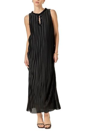 English Factory Embellished Pliss&eacute; Sleeveless Maxi Dress in Black at Nordstrom, Size X-Small