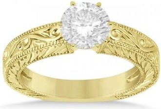 Allurez Filigree Designed Solitaire Engagement Ring Setting 18K Yellow Gold