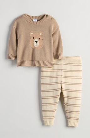 Nordstrom Icon Jacquard Sweater & Joggers Set in Brown Affogato - Beige Swan at Nordstrom, Size 18M