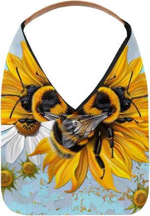 Generic Sunflower Flowers Bee Reusable Lightweight Grocery Bags - Foldable Into Compact Pouch, Washable & Sturdy, Multipurpose for Shopping and Travel