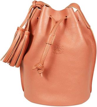 IL BISONTE Franje Trekkoord Leren Bucket Bag - Dames - Schoudertassen - Roze - ONE Size - Tassen