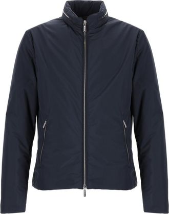 Moorer Navy Blue Solid Mock Collar Jacket