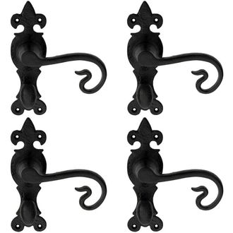 Loops 4x PAIR Forged Curled Handle on Bathroom Backplate 167 x 51mm Black Antique