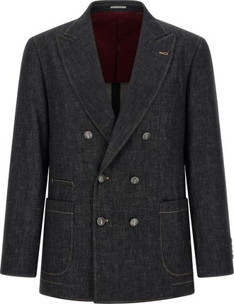 Brunello Cucinelli Dark Blue Peaked Lapel Blazer