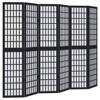 Berkfield Home Room Divider 6 Panels Black Solid Wood Paulownia
