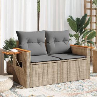vidaXL Sof&aacute; De Jard&iacute;n Con Cojines De 2 Plazas Rat&aacute;n Sint&eacute;tico Beige Vidaxl