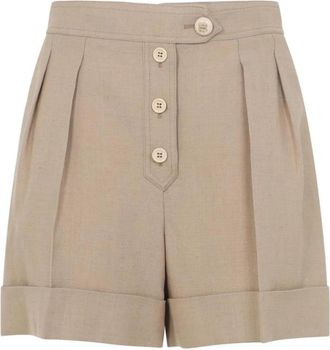 Valentino Shorts van linnenmix met plooien - Dames - Bermuda - Beige - M - Linnen - Korte Broeken