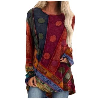 Generic Long Sleeve Tops Women, Sweatshirts for Women UK Sequin Jumpers Ladies Cardigans Ladies Ethnic Style Printed Loose Long-Sleeved Large Size T-Shirt Swe
