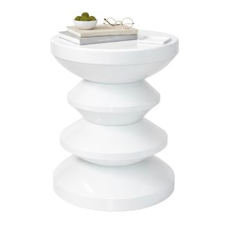 Relaxdays Mesa Auxiliar Y Taburete Relaxdays, Dise&ntilde;o Zigzag, Decoraci&oacute;n Sal&oacute;n, Hxd: 46 X 35 Cm, Metal, Blanco