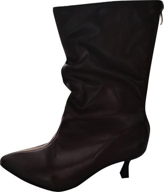 Generic Brown Ladies Casual Short Boots with Pointed Toe Embellishment and High Heel Pleated Style for Everyday Comfort and Slight Lift Perfect for Winter Fal