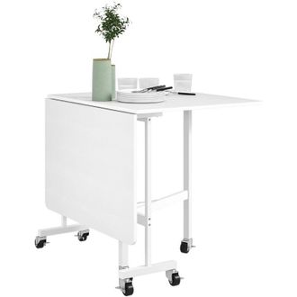 HOMCOM Mesa Plegable De Comedor Para 4-6 Personas Mesa De Comedor Plegable Con Ruedas Y Alas Abatibles Mesa Abatible Para Cocina 120x80x73 Cm Blanco - Homcom