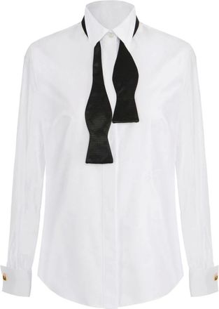 Elisabetta Franchi Katoenen overhemd met strik - Dames - Blouses & Shirts - Wit - Maat: S Katoen