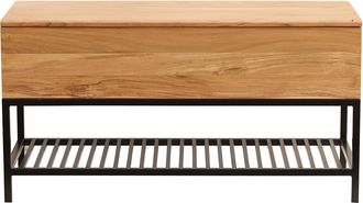 Miliboo Banco De Entrada De Estilo Industrial Con Espacio De Almacenaje De Acacia Maciza Y Metal Negro Sorg