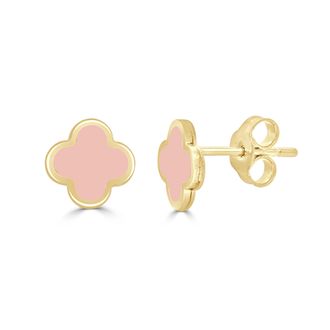Italian Gold, Inc 14K Yellow Gold Clover Stud Earrings - Light Pink Small Size